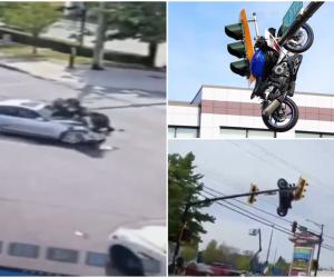 "N-am mai văzut niciodată așa ceva". O motocicletă aruncată pe semafor, după un accident dramatic în Canada