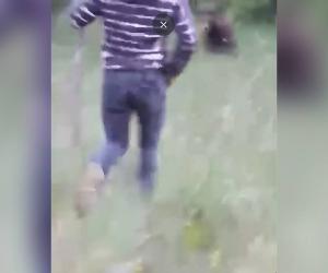 Momentul în care un urs este fugărit cu lopata de un localnic din Vâlcea. Avertismentul autorităţilor