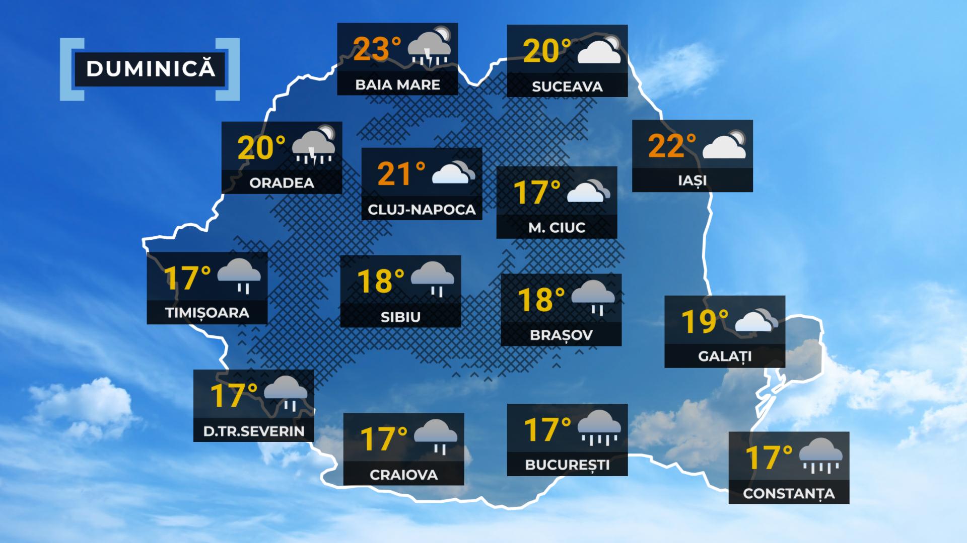 Vremea de mâine 17 mai. Răcire accentuată şi ploi în mai multe zone, cu maxime sub normalul perioadei