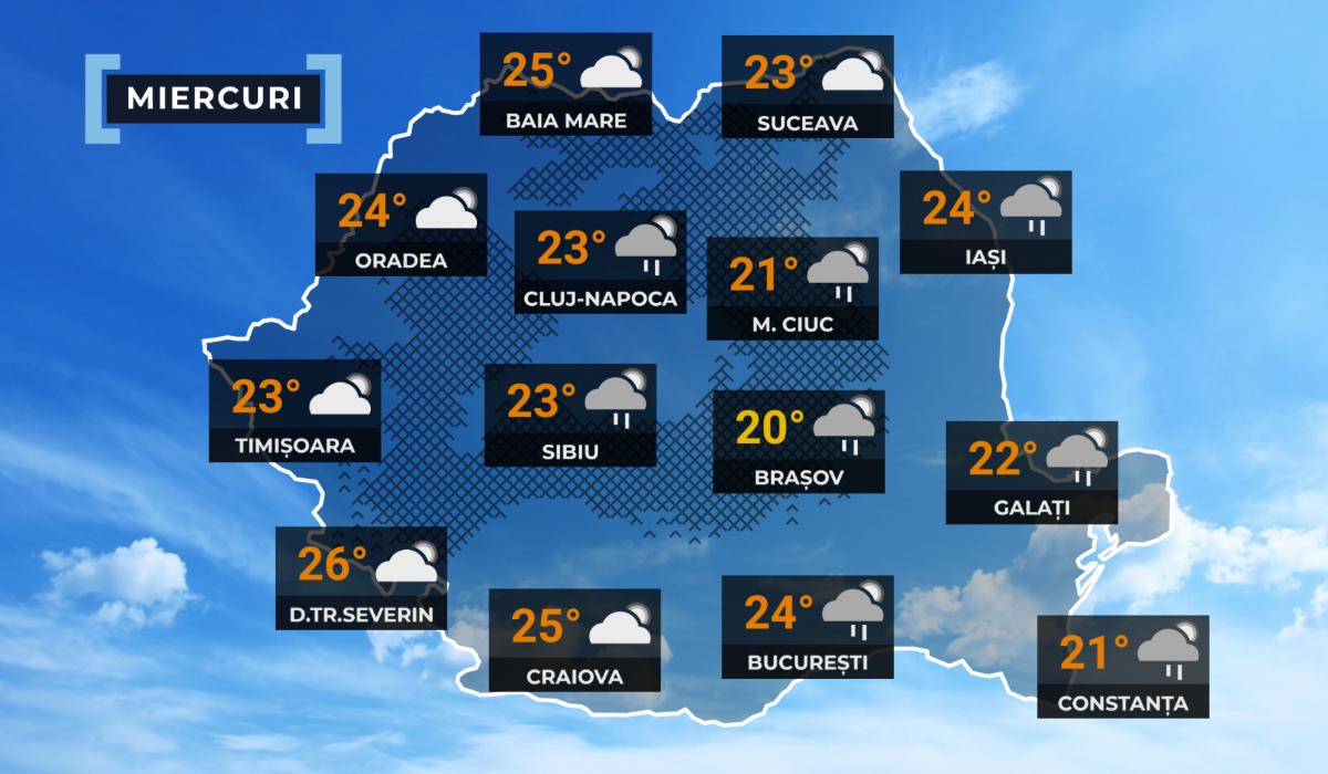Vremea de mâine 20 mai. Ploi şi grindină în mai multe regiuni din țară