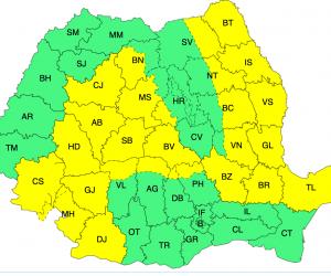 Cod galben de vijelii, grindină și vânt puternic în mare parte din țară. Rafalele ajung la 90 km/h la munte