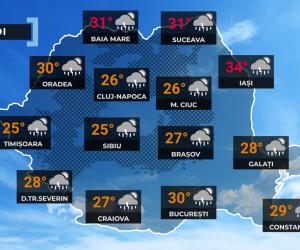 Vremea de mâine 2 iulie. Ploi torențiale, vijelii, grindină și rafale de peste 80 km/h