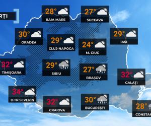 Vremea de mâine 21 iulie. România, împărţită între caniculă, furtuni violente şi grindină. Maxime de 34°C
