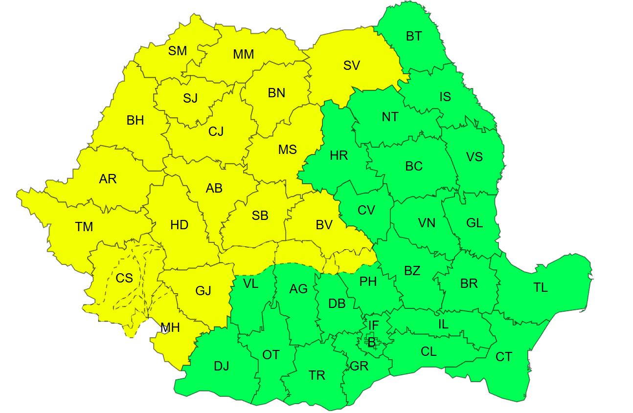 Cod galben de furtuni, vijelii și ploi torențiale în jumătate de țară mâine. Prognoza pentru București