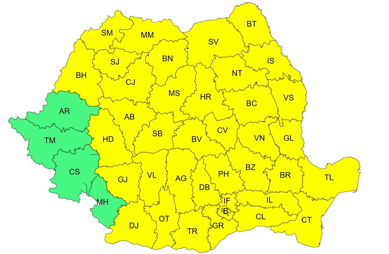 Nouă avertizare ANM: cod galben de vijelii în majoritatea ţării. 37 de judeţe afectate
