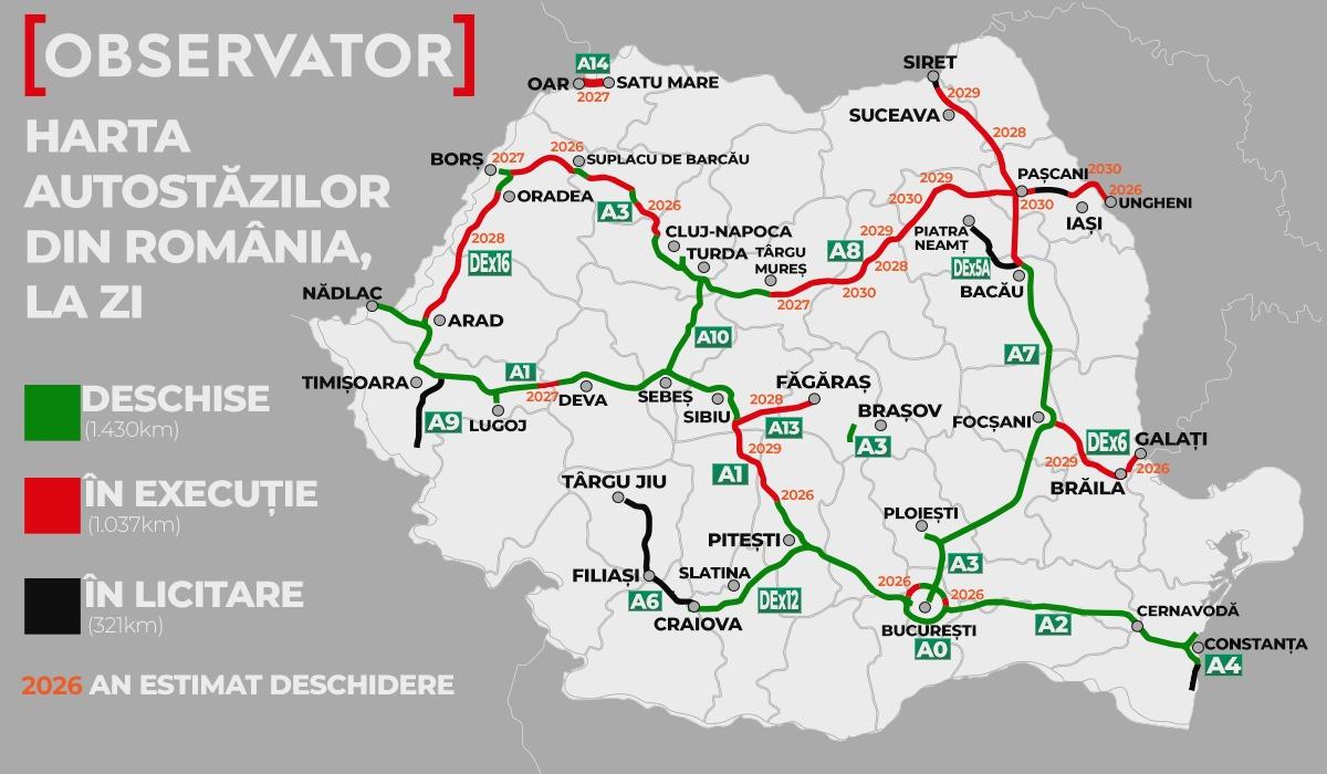 HARTA. Drumurile noastre toate. Situația la zi a autostrăzilor din România și termenele de execuție