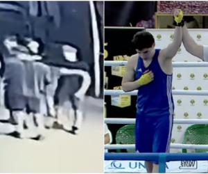 Momentul în care un tânăr de 25 de ani este snopit în bătaie, în Bacău, de un boxer de 17 ani