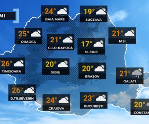 Vremea de mâine 28 septembrie. Unde ajung temperaturile la 26 de grade și în ce zone va ploua