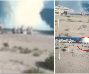 Momentul exploziei minei de război pe plaja din Odessa a fost filmat. Doi bărbați au fost aruncați în aer, în timp ce înotau
