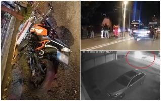 Accident înfiorător filmat pe o stradă din Bistrița. Doi adolescenți pe motocicletă au fost aruncați pe șosea de un șofer beat