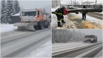 Primul cod de ninsoare, primele probleme în ţară. Judeţele cu drumuri blocate şi copaci rupţi de zăpadă