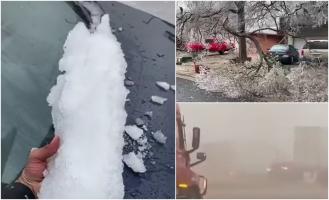 ''Este cât se poate de alunecos. Merg precum pinguinii!'' Gerul şi ploaia îngheţată au transformat străzile din Texas în patinoare