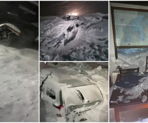 Cabană din Făgăraș, lovită de o avalanșă puternică. Valul de zăpadă a acoperit mașinile turiștilor și a pătruns în unele camere