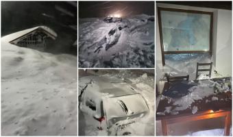 Cabană din Făgăraș, lovită de o avalanșă puternică. Valul de zăpadă a acoperit mașinile turiștilor și a pătruns în unele camere