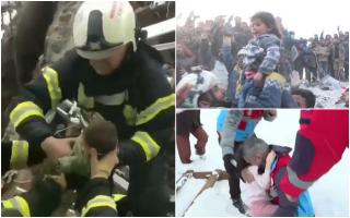 Bebeluș scos de sub un munte de moloz, sărutat pe frunte de pompierul care l-a găsit, în Turcia. Salvatorii sapă fără oprire după supravieţuitori