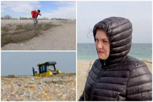 Reacţia unei turiste pe plaja din Mamaia, modificată iar înainte de 1 Mai. Ce se întâmplă cu dunele de 2 metri