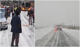 "E numai gheaţă, frate!" Haos pe drumurile din Bistrița, după ce utilajele de deszăpezire au fost trimise "în concediu"
