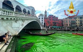 Apa de pe Canal Grande din Veneția a devenit verde fosforescentă. Autorităţile fac investigaţii şi îi suspectează pe activişti