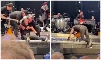Momentul în care Bruce Springsteen cade de pe scenă, în timpul unui concert din Amsterdam. "Noapte bună tuturor!"