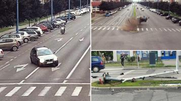 Filmul accidentului de cascadorie din Drobeta. Băut și drogat cu cocaină, un tânăr cu BMW a făcut prăpăd în centrul orașului