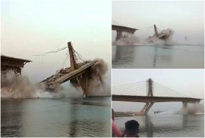Momentul în care un pod suspendat se prăbuşeşte, în India. Este pentru a doua oară în 14 luni. Opt persoane se aflau pe pod la momentul tragediei
