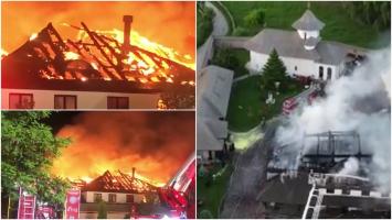 Incendiu puternic la Mănăstirea Turnu din Târgșoru Vechi. Flăcările au distrus în întregime acoperișul și etajul 1 al casei parohiale