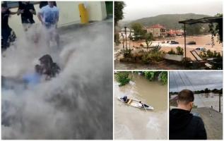 Imagini dramatice în Grecia: Oameni luaţi de ape şi oraşe transformate în lacuri. În doar 24 de ore, a plouat cât pentru un an întreg, 800 de litri pe metru pătrat
