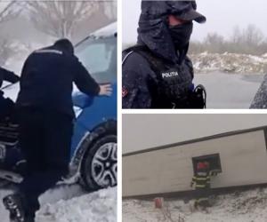 O furtună violentă de zăpadă a paralizat estul ţării: vântul a avut forţa unui taifun. Dialog ireal între un şofer şi un poliţist: Trec. Îmi dai amendă? / Nu treci