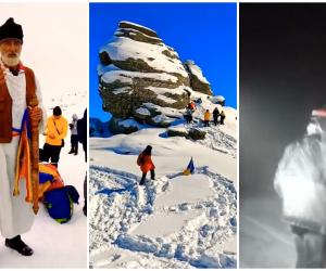 Sute de oameni au urcat pe ger şi zăpadă la Sfinx, în Bucegi, să vadă miracolul piramidei soarelui. Pe drum, unii au fost la un pas de moarte