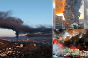 "Metri de flăcări şi foarte mult fum". O hală de 800 de mp s-a făcut scrum, în Cluj-Napoca. Locatarii, treziţi dimineaţa de o bubuitură puternică