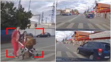 Momentul în care un șofer teribilist din Gorj trece cu viteză pe roșu, în timp ce pietonii încercau să traverseze. A fost la un pas de tragedie