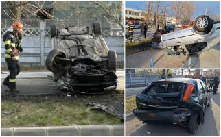 Un şofer începător a făcut prăpăd cu  maşina pe un drum din Drobeta. Băiatul de 18 ani şi prietenul lui au ajuns la spital