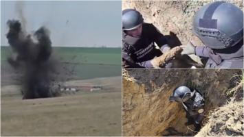 Sute de muniţii neexplodate, distruse pe un câmp din Galaţi. Pirotehniştii ISU au bombardat peste 100 de proiectile explozive şi 90 de proiectile perforante