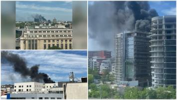 Incendiu puternic în nordul Capitalei. O clădire aflată în construcţie, cuprinsă de flăcări. 20 de persoane, evacuate