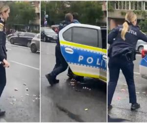 O poliţistă din Cluj şi-a gazat din greşeală proprul coleg, care se chinuia să reţină un individ agresiv. Un trecător a filmat scena