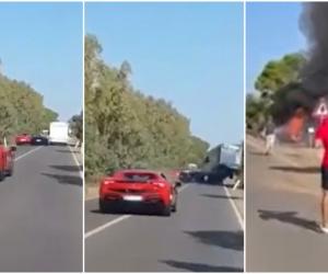 Am privit moartea în față! Soț și soție au sfârșit carbonizați într-un Ferrari cuprins de flăcări, pe un drum din Italia. Momentul tragediei a fost filmat